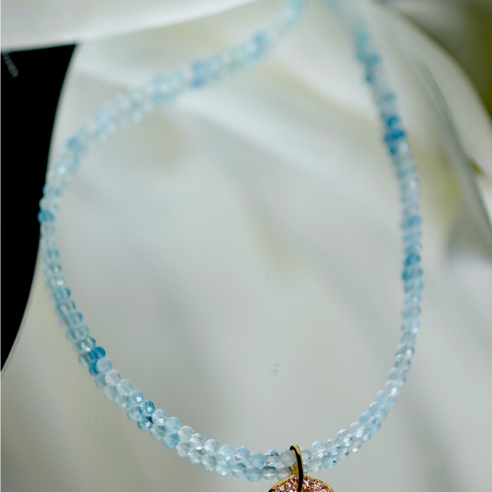 4mm Blue Aquamarine Faceted Round Beads Fishtail/Pisces Pendant Necklace… - Picture 2 of 5